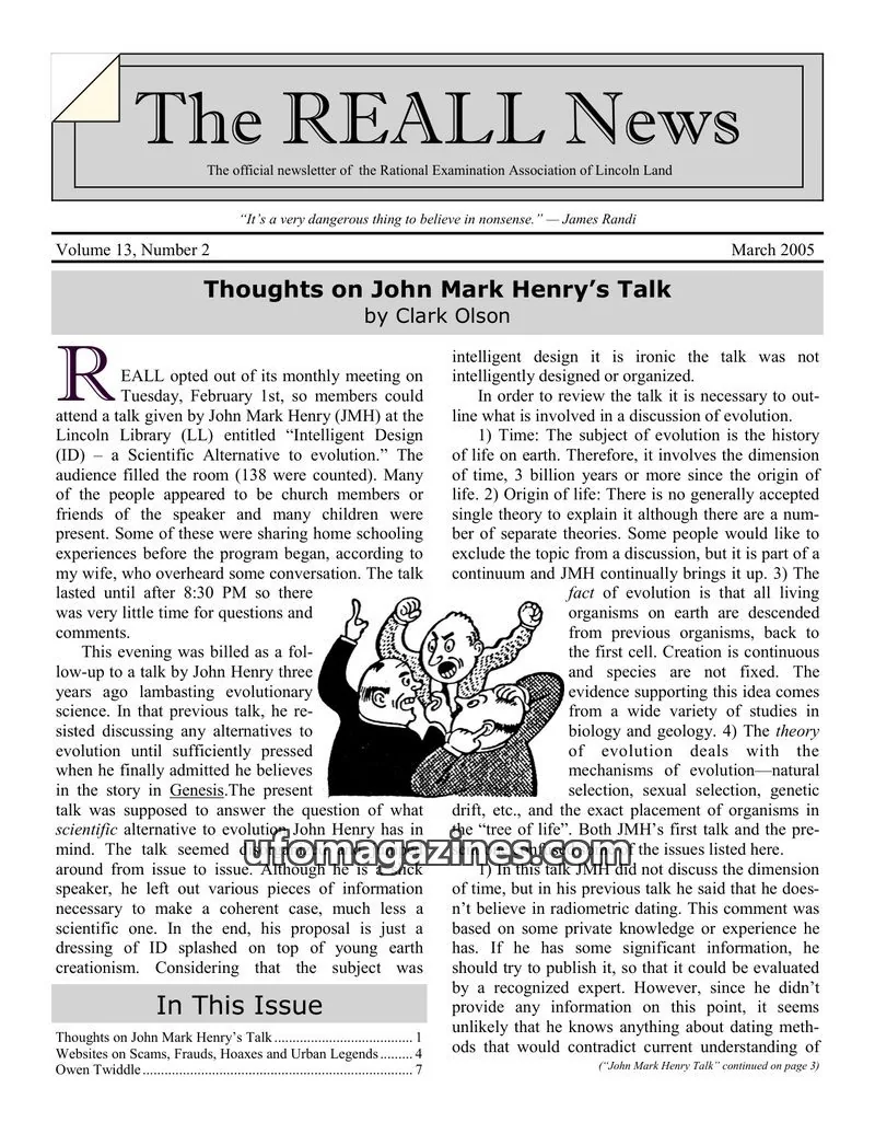 Cover of Rational Examination Association of Lincoln Land issue Number 2: The REALL News