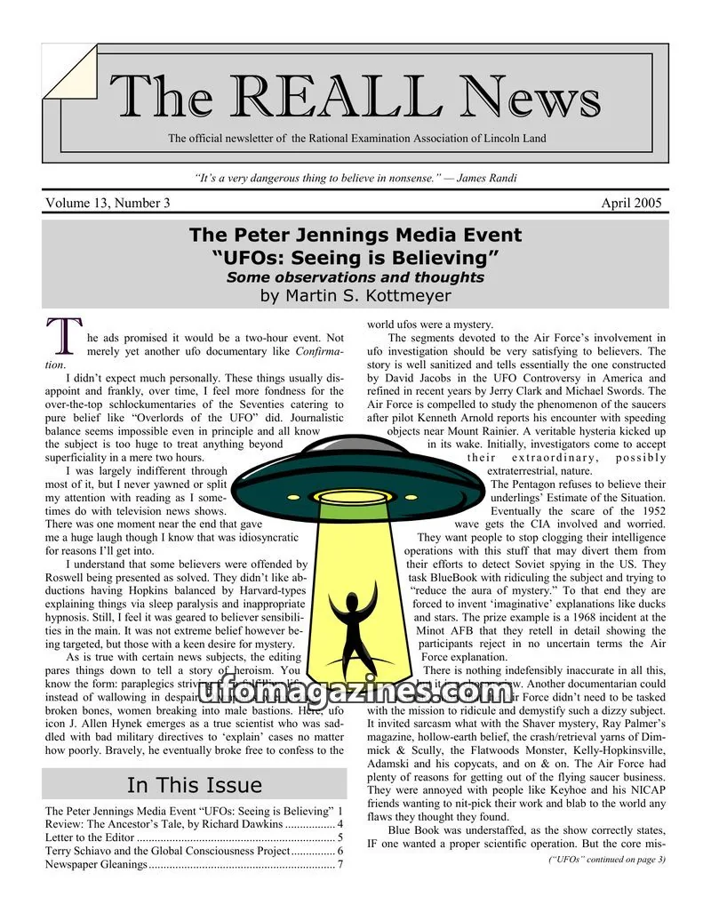 Cover of Rational Examination Association of Lincoln Land (REALL) issue Volume 13, Number 3: The REALL News