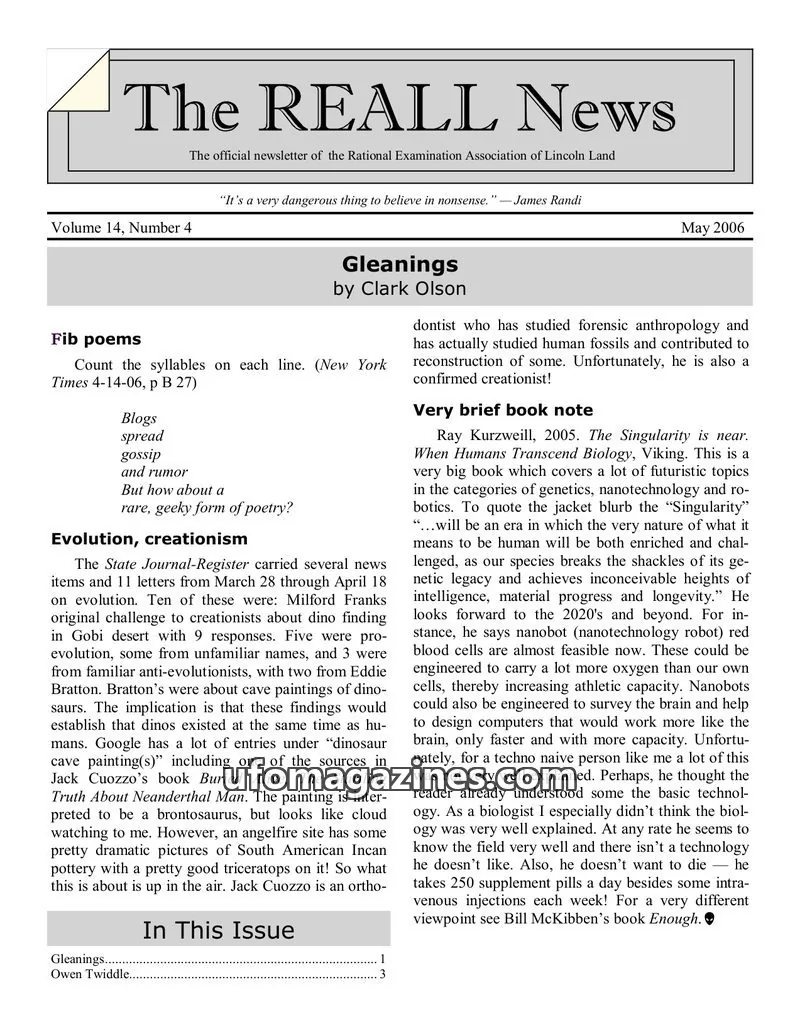 Cover of Rational Examination Association of Lincoln Land issue Number 4: The REALL News