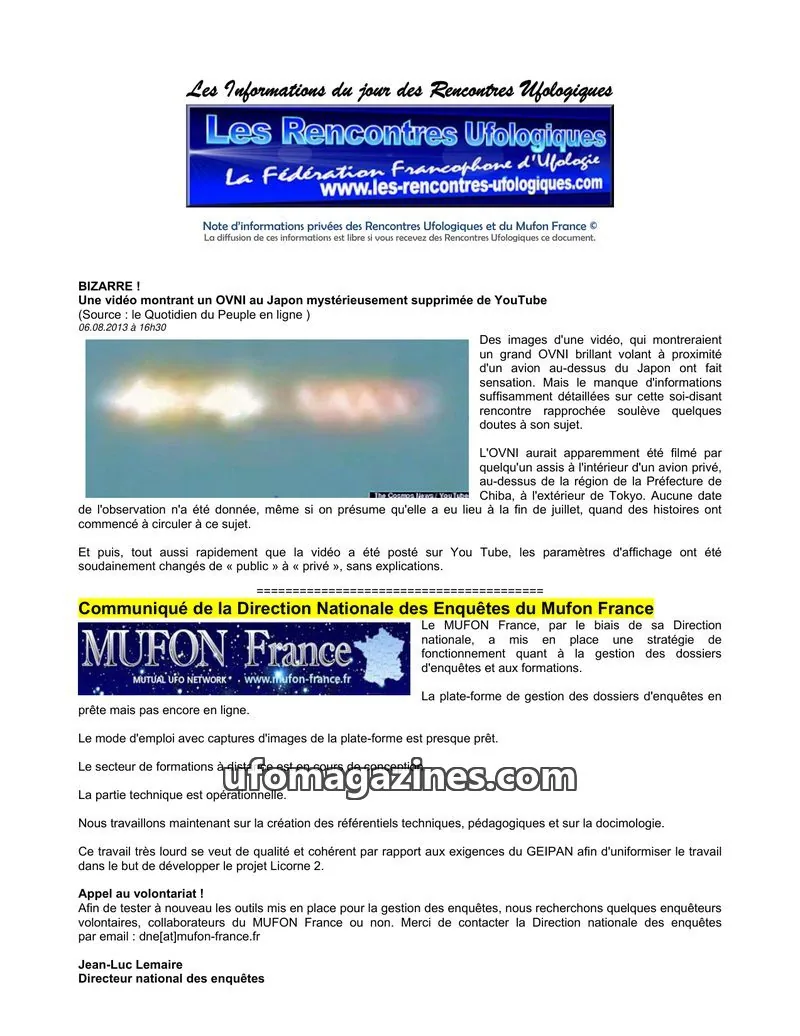 Cover of Rencontres Ufologiques: Les Informations du jour des Rencontres Ufologiques
