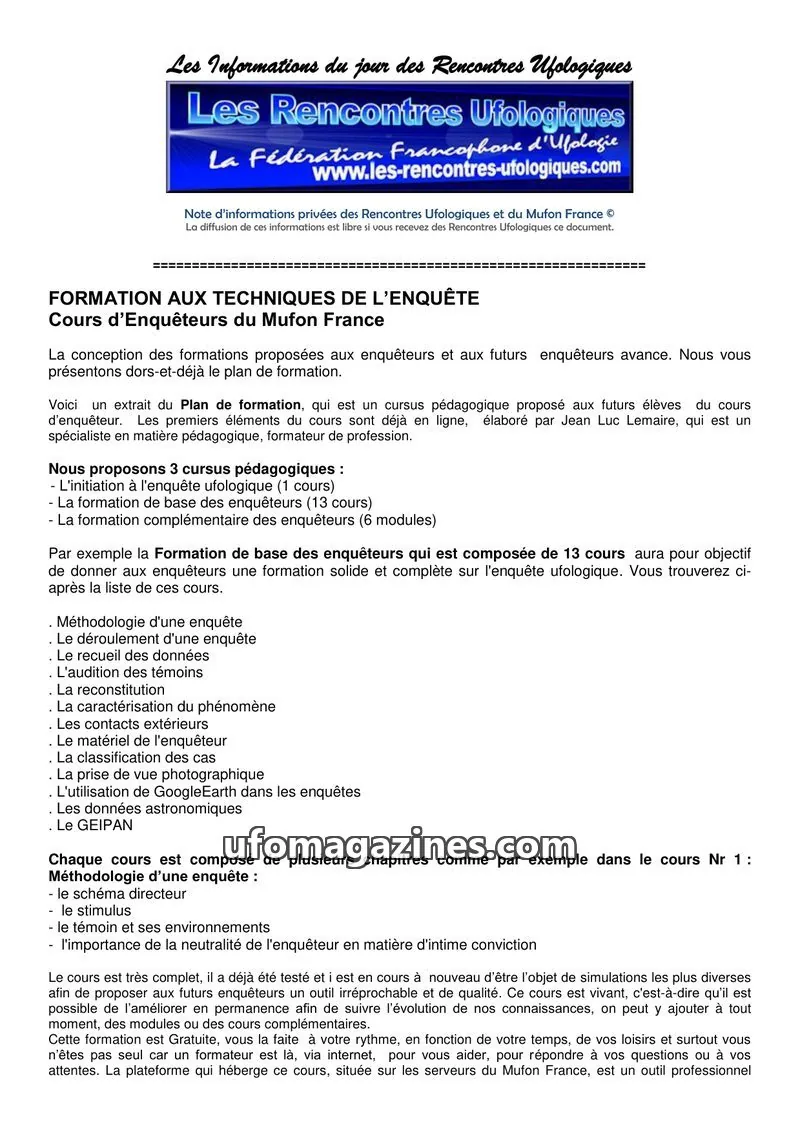 Cover of Rencontres Ufologiques issue July-August: Les Informations du jour des Rencontres Ufologiques