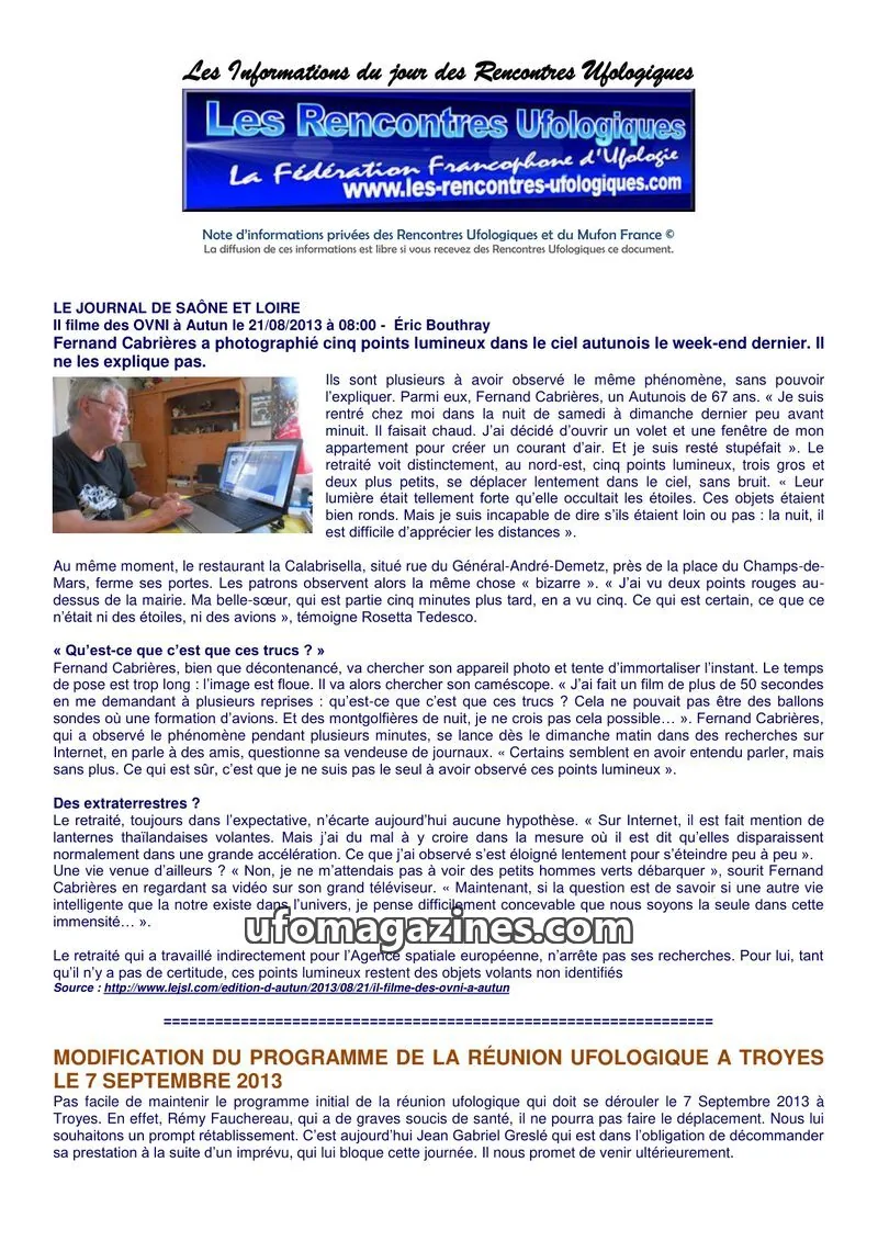 Cover of Rencontres Ufologiques: Les Informations du jour des Rencontres Ufologiques