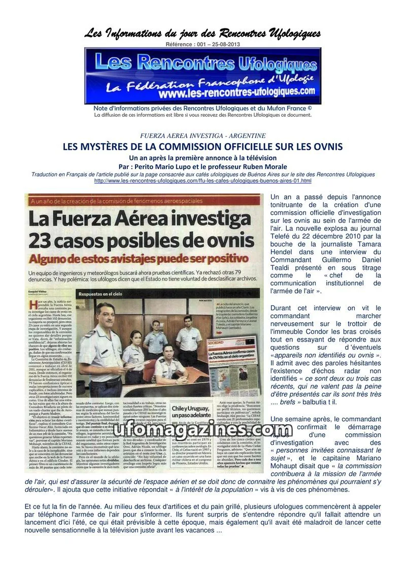 Cover of Rencontres Ufologiques issue 001: Les Informations du jour des Rencontres Ufologiques