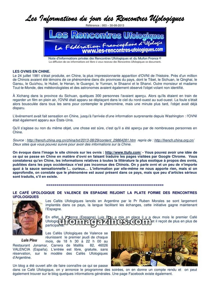 Cover of Rencontres Ufologiques issue 003: Les Informations du jour des Rencontres Ufologiques
