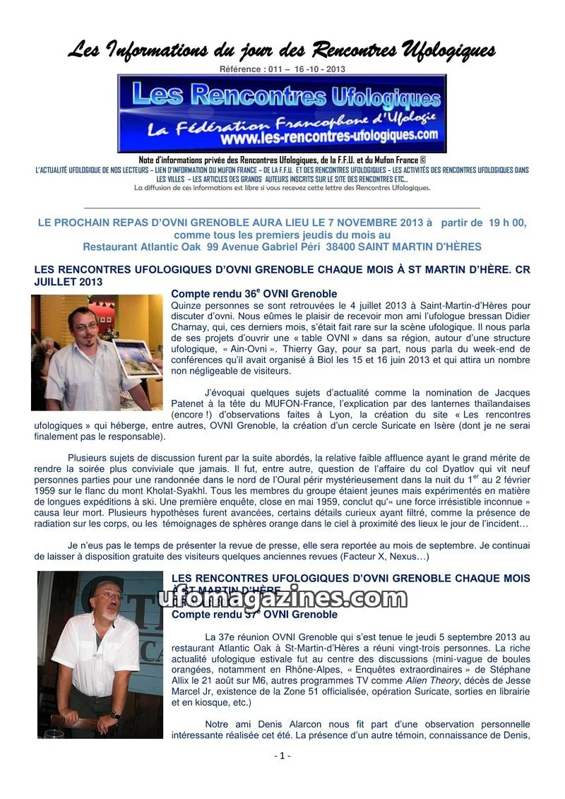 Cover of Rencontres Ufologiques issue 011: Les Informations du jour des Rencontres Ufologiques
