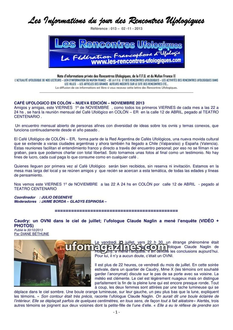 Cover of Rencontres Ufologiques issue 013: Les Informations du jour des Rencontres Ufologiques