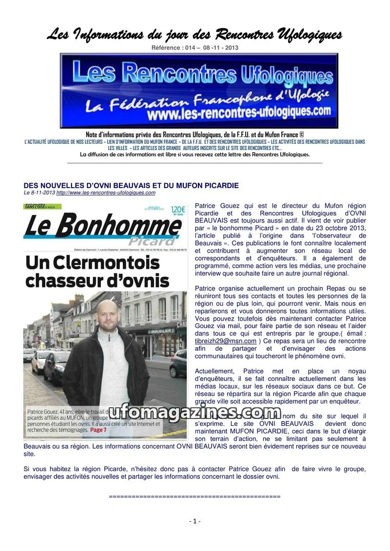 Cover of Rencontres Ufologiques issue 014: Les Informations du jour des Rencontres Ufologiques