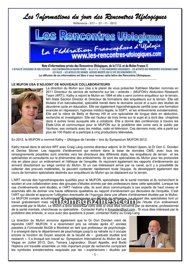 Cover of Rencontres Ufologiques issue 017: Les Informations du jour des Rencontres Ufologiques