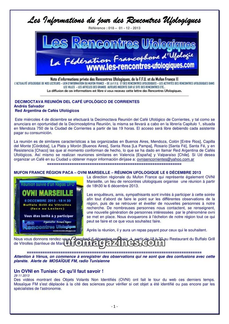 Cover of Rencontres Ufologiques issue 018: Les Informations du jour des Rencontres Ufologiques