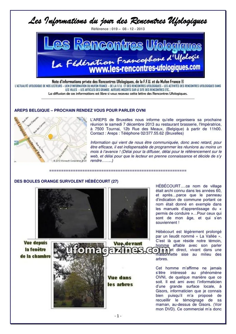 Cover of Rencontres Ufologiques issue 019: Les Informations du jour des Rencontres Ufologiques