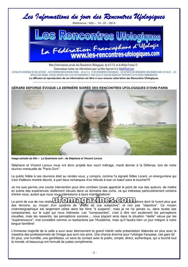Cover of Rencontres Ufologiques issue 025: Les Informations du jour des Rencontres Ufologiques