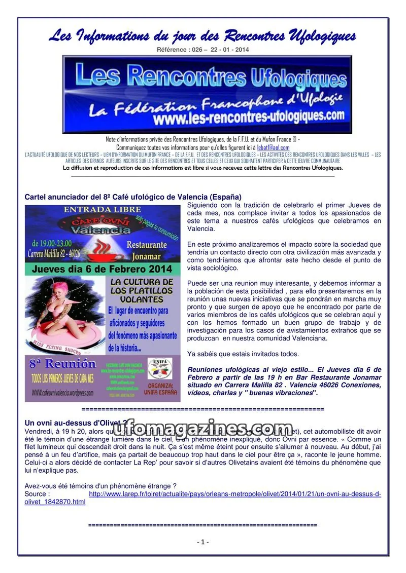 Cover of Rencontres Ufologiques issue 026: Les Informations du jour des Rencontres Ufologiques