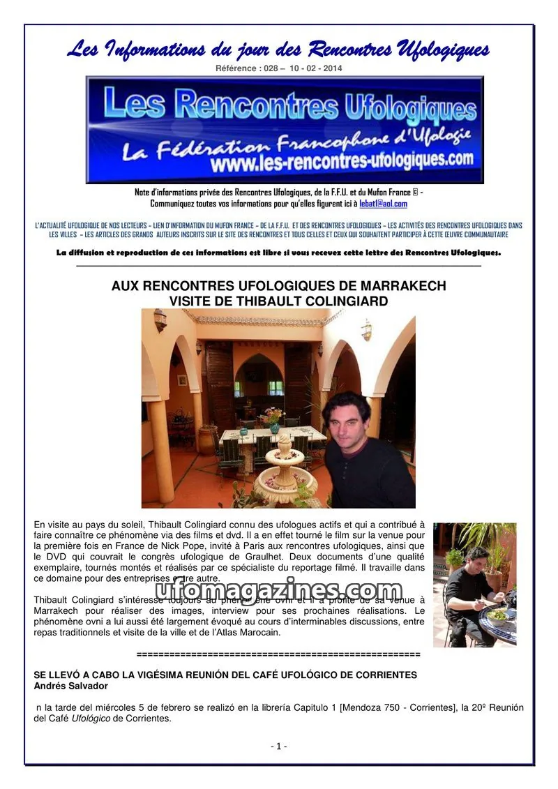 Cover of Rencontres Ufologiques issue 028: Les Informations du jour des Rencontres Ufologiques