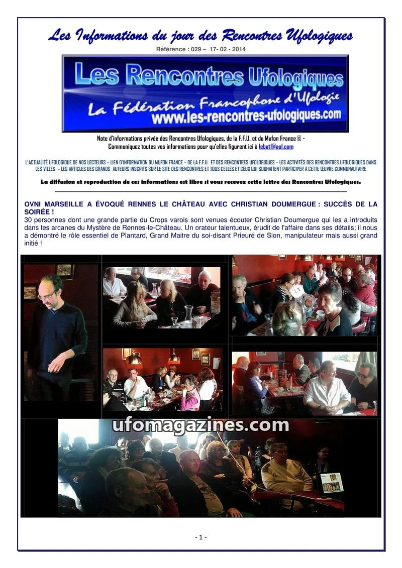 Cover of Rencontres Ufologiques issue 029: Les Informations du jour des Rencontres Ufologiques
