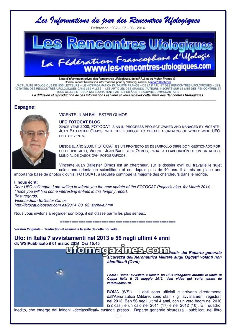 Cover of Rencontres Ufologiques issue 032: Les Informations du jour des Rencontres Ufologiques
