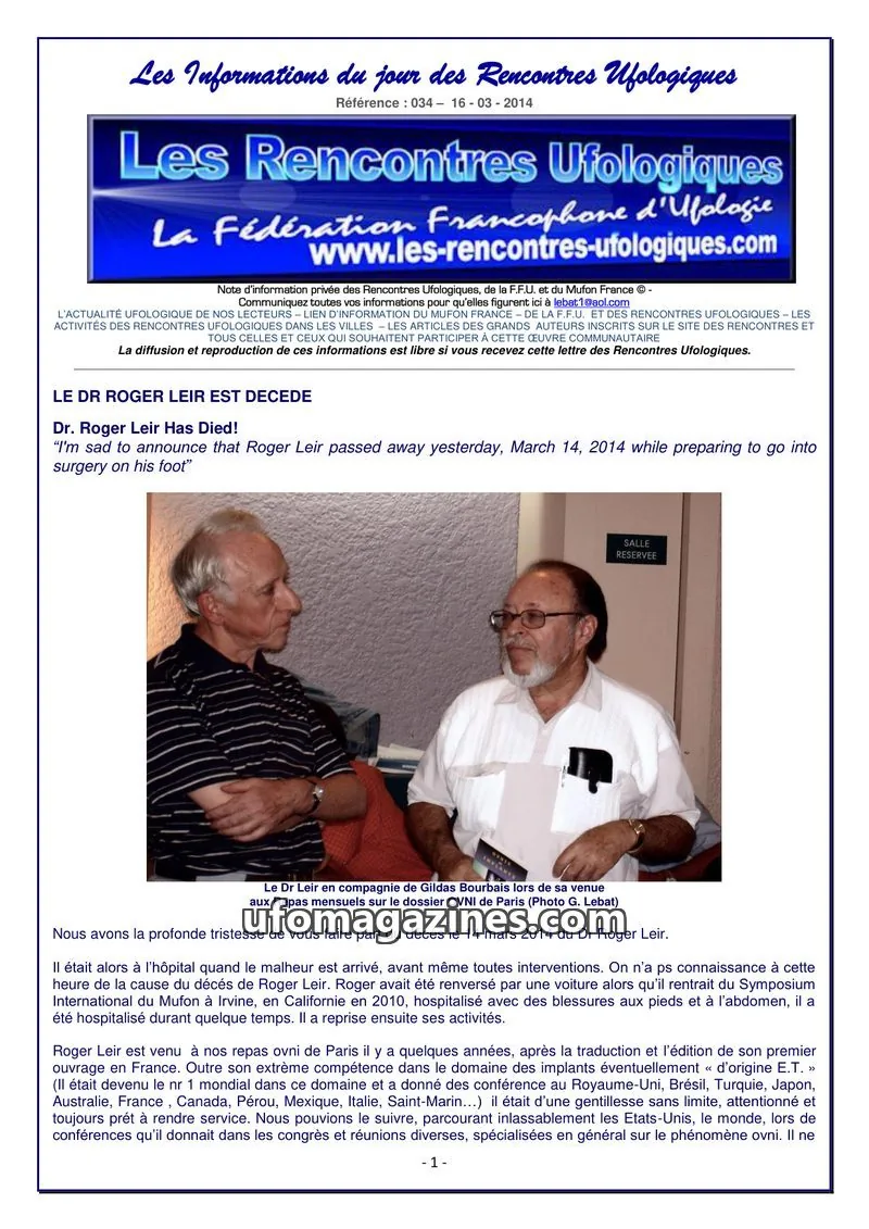 Cover of Rencontres Ufologiques issue 034: Les Informations du jour des Rencontres Ufologiques