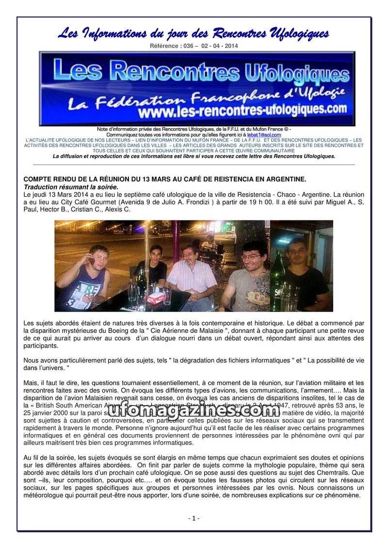 Cover of Rencontres Ufologiques issue 036: Les Informations du jour des Rencontres Ufologiques