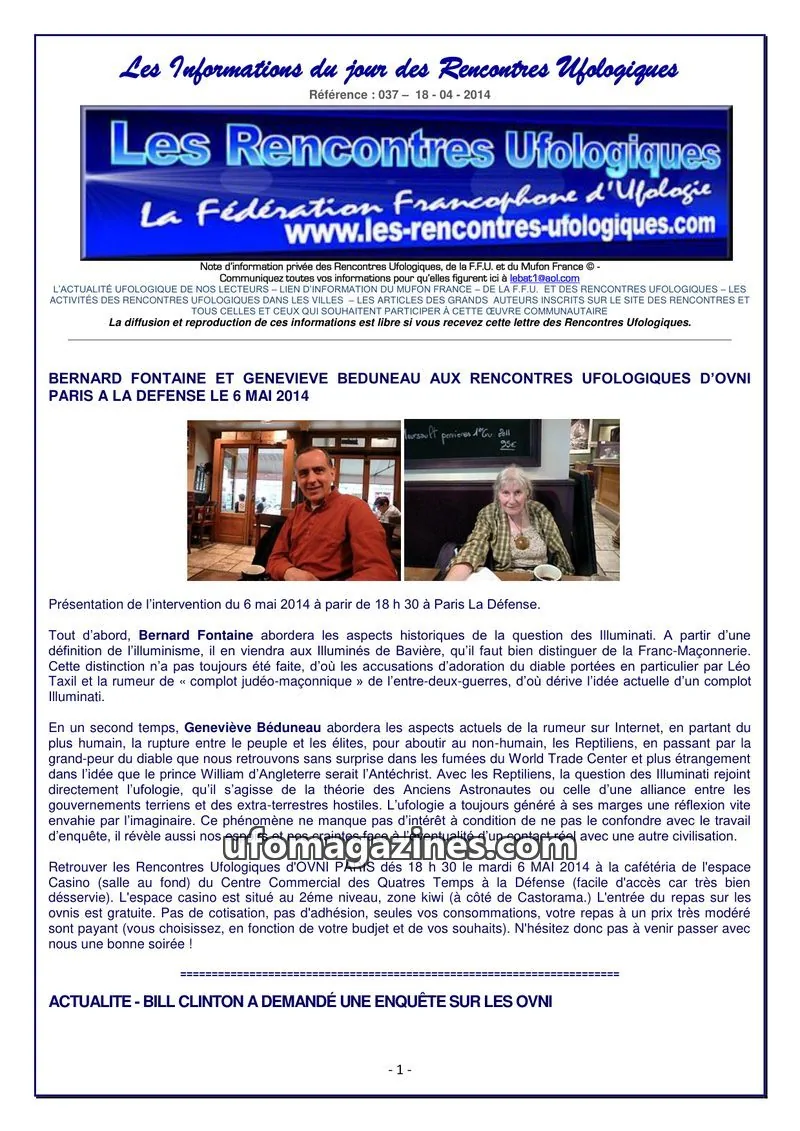 Cover of Rencontres Ufologiques issue 037: Les Informations du jour des Rencontres Ufologiques