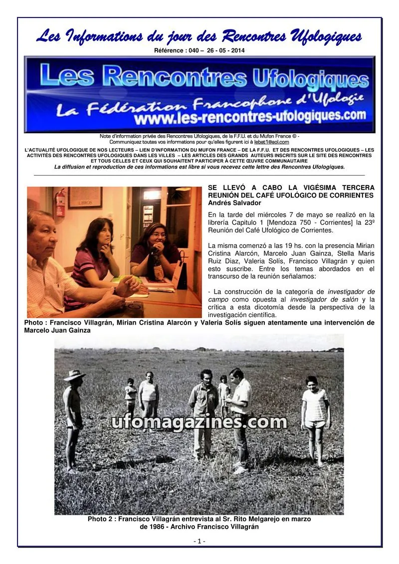 Cover of Rencontres Ufologiques issue 040: Les Informations du jour des Rencontres Ufologiques