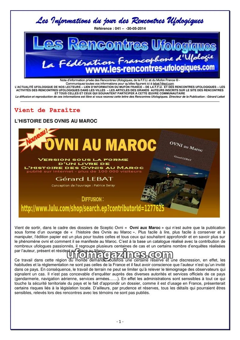 Cover of Rencontres Ufologiques issue 041: Les Rencontres Ufologiques