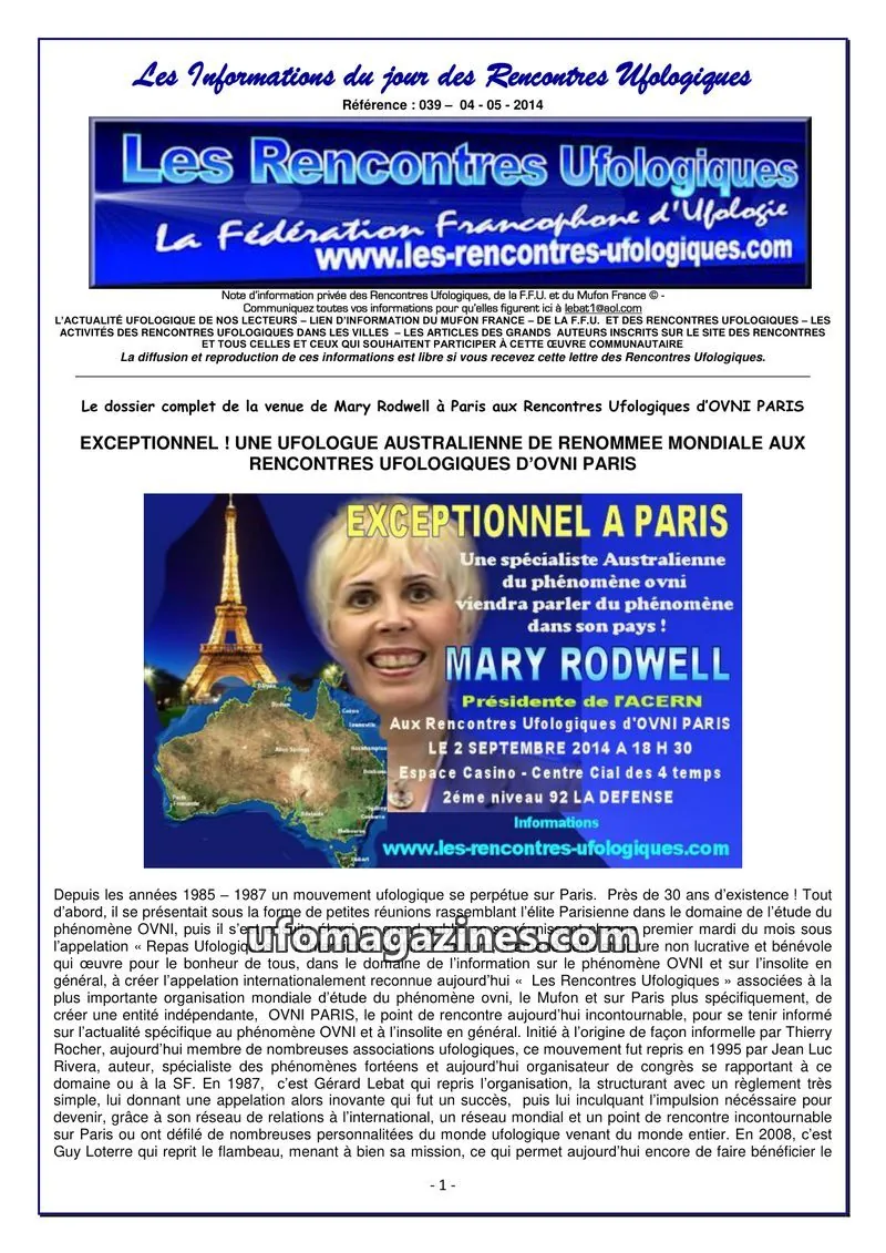 Cover of Rencontres Ufologiques issue 039: Les Rencontres Ufologiques