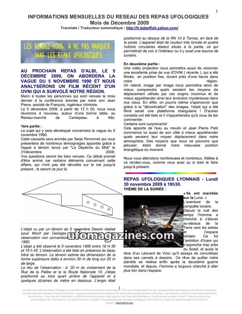 Cover of Repas Ufologiques (Lebat) issue Décembre 2009: INFORMATIONS MENSUELLES DU RESEAU DES REPAS UFOLOGIQUES