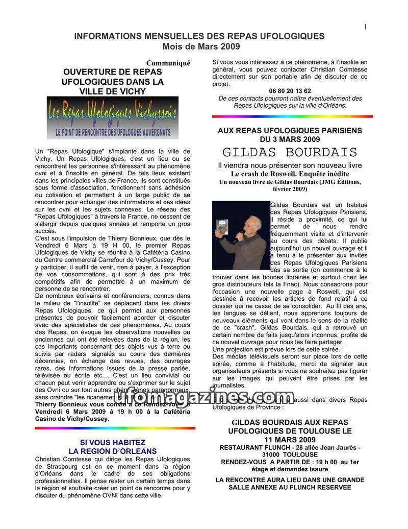 Cover of Repas Ufologiques (Lebat) issue Mois de Mars 2009: INFORMATIONS MENSUELLES DES REPAS UFOLOGIQUES