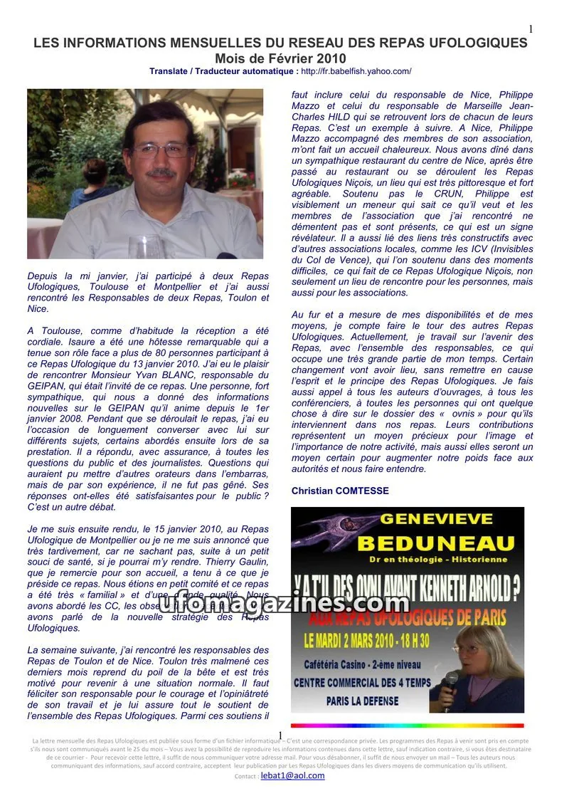 Cover of Repas Ufologiques (Lebat) issue Février 2010: LES INFORMATIONS MENSUELLES DU RESEAU DES REPAS UFOLOGIQUES