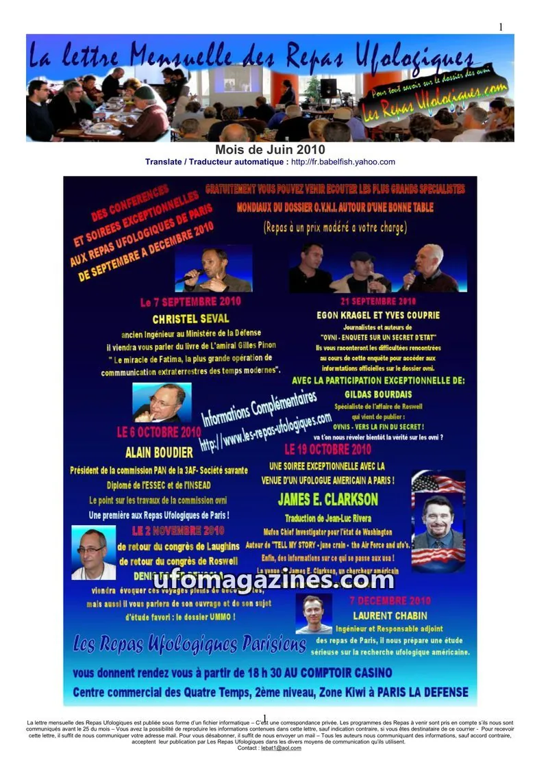 Cover of Repas Ufologiques (Lebat) issue Juin 2010: La lettre Mensuelle des Repas Ufologiques