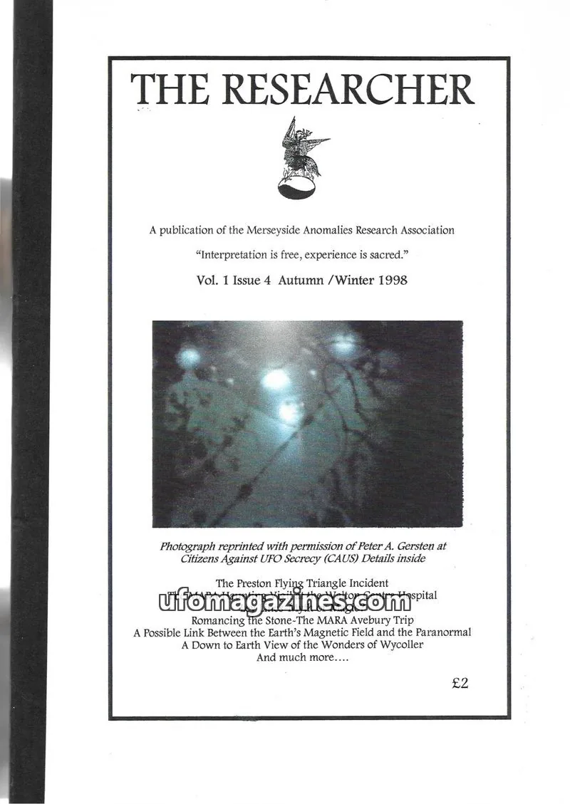 Cover of Merseyside Anomalies Research Association issue Vol. 1 Issue 4: THE RESEARCHER