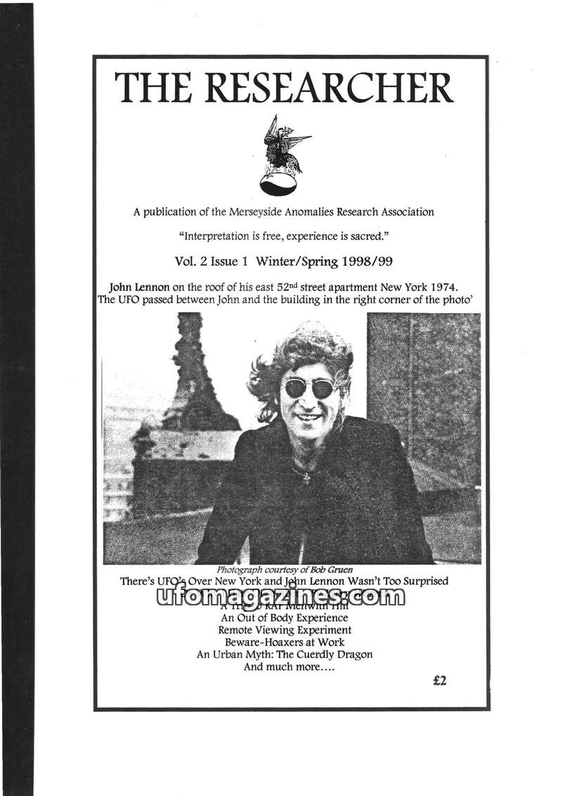 Cover of Merseyside Anomalies Research Association issue Vol. 2 Issue 1: THE RESEARCHER