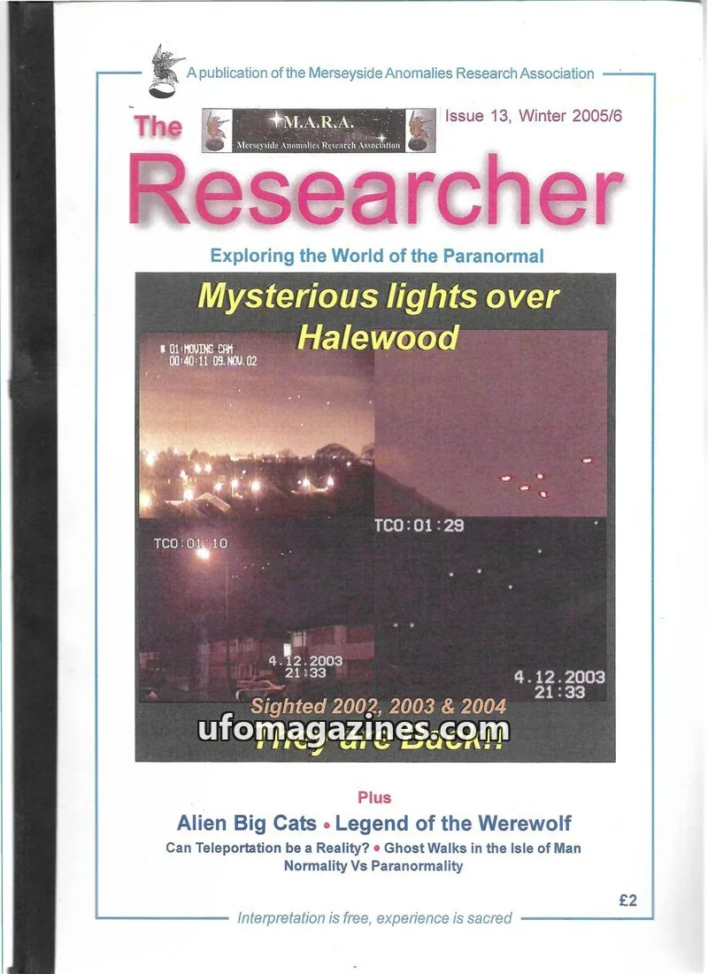 Cover of Merseyside Anomalies Research Association issue 13: The Researcher