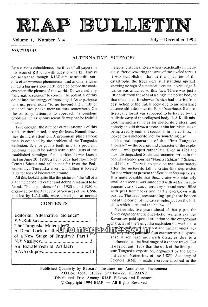 Cover of Research Institute on Anomalous Phenomena issue 3-4: RIAP BULLETIN