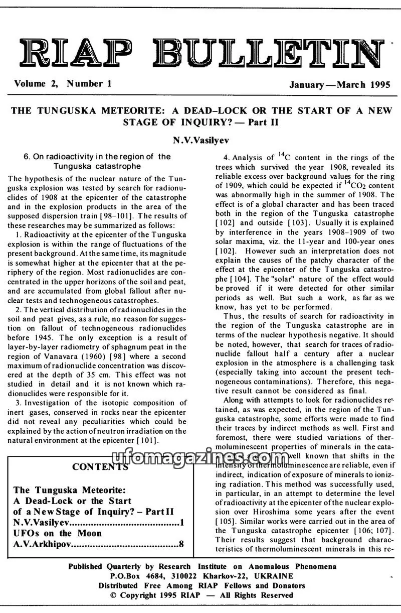 Cover of Research Institute on Anomalous Phenomena issue Volume 2, Number 1: RIAP BULLETIN