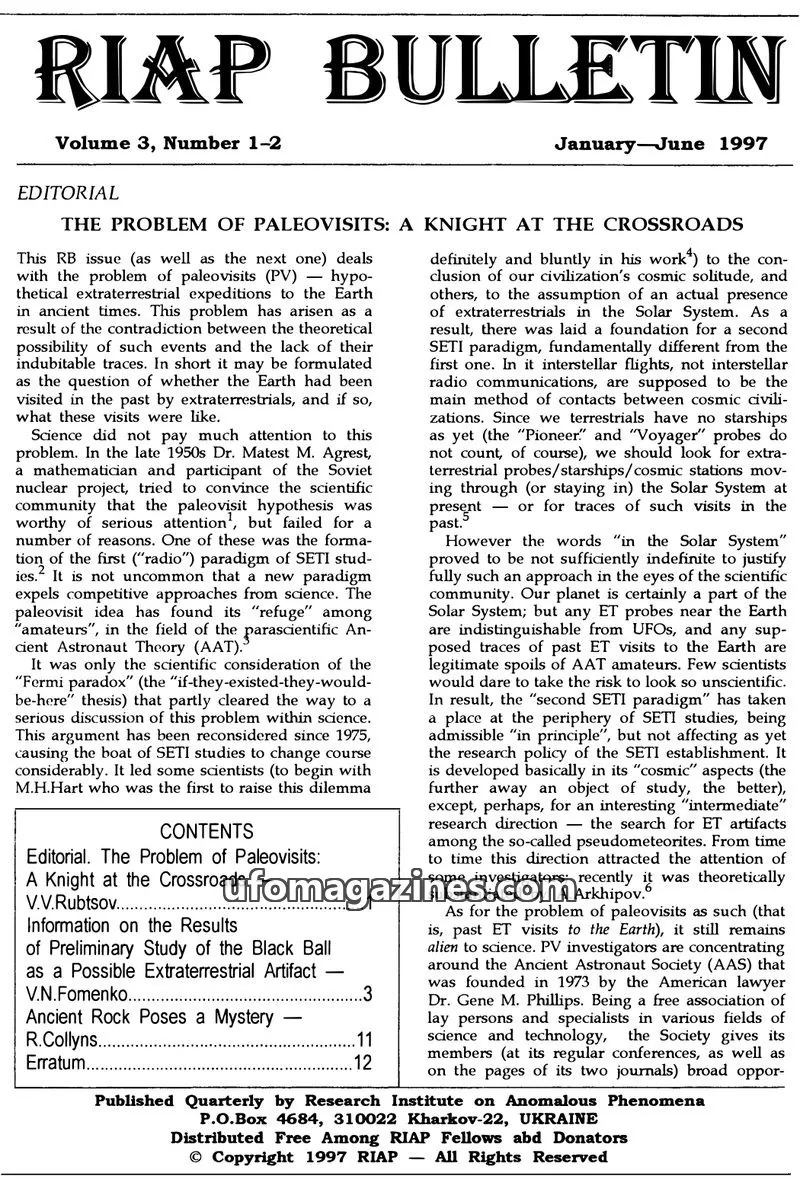 Cover of Research Institute on Anomalous Phenomena issue 1-2: RIAP BULLETIN