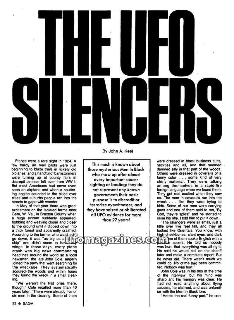 Cover of SAGA issue 22: THE UFO SILENCERS