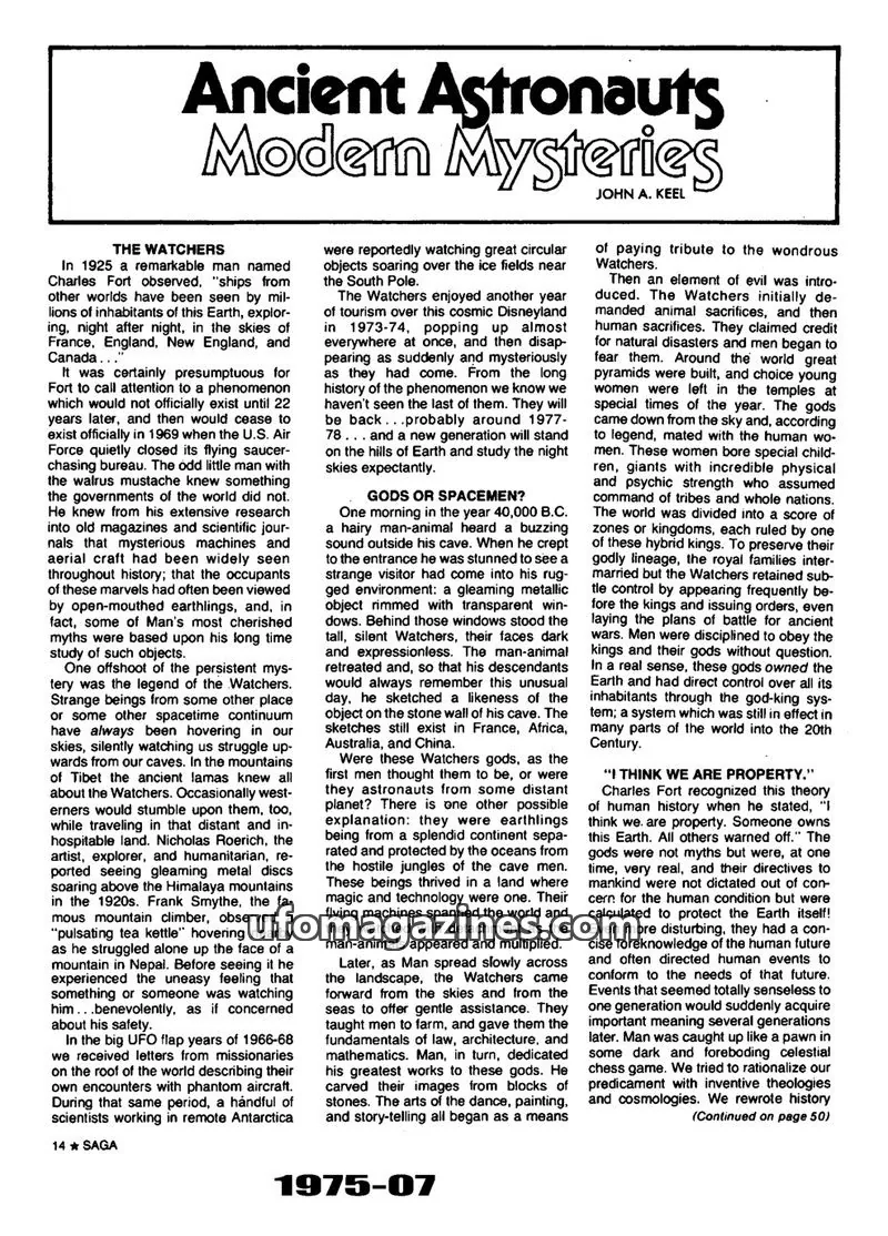 Cover of SAGA issue 1975-07: Ancient Astronauts Modern Mysteries
