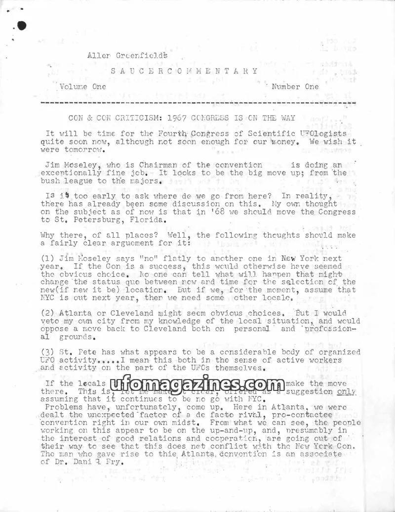 Cover of Saucer Commentary (Allen Greenfield) issue Number One: SAUCERCOMMENTARY