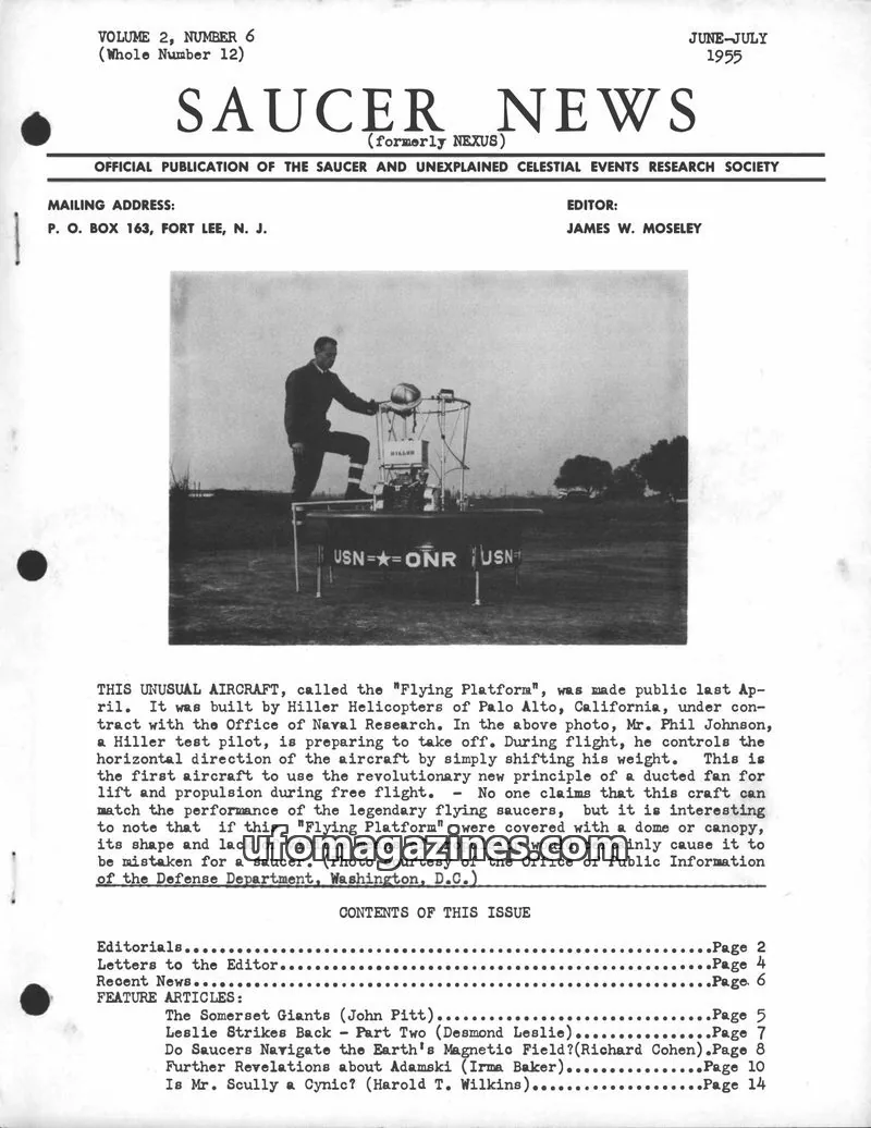 Cover of THE SAUCER AND UNEXPLAINED CELESTIAL EVENTS RESEARCH SOCIETY issue 6: SAUCER NEWS
