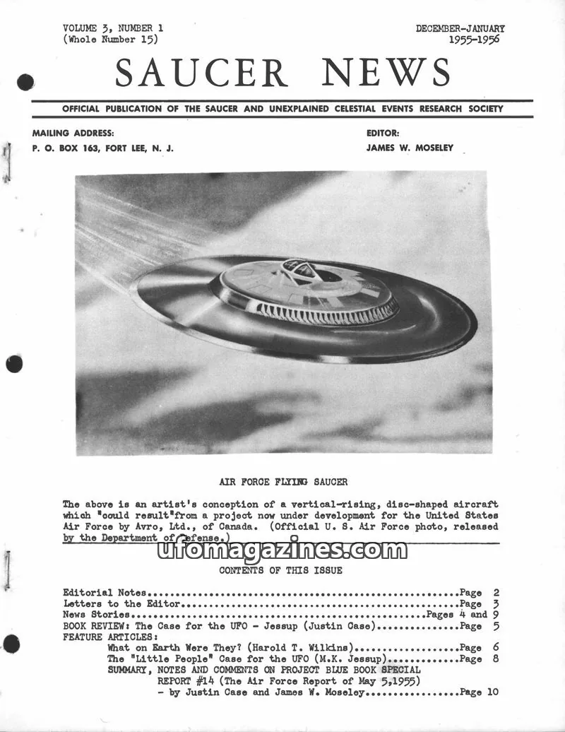 Cover of Saucer and Unexplained Celestial Events Research Society issue VOLUME 3, NUMBER 1 (Whole Number 15): SAUCER NEWS