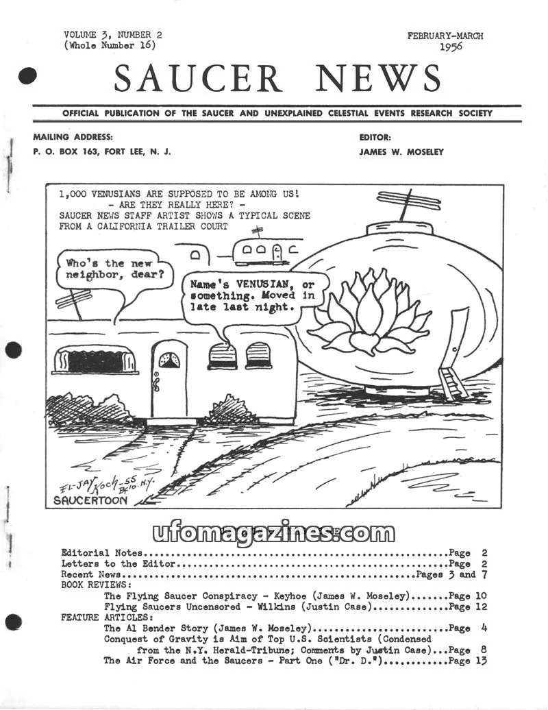 Cover of THE SAUCER AND UNEXPLAINED CELESTIAL EVENTS RESEARCH SOCIETY issue VOLUME 3, NUMBER 2 (Whole Number 16): SAUCER NEWS