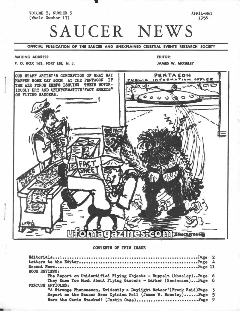 Cover of SAUCER AND UNEXPLAINED CELESTIAL EVENTS RESEARCH SOCIETY issue VOLUME 3, NUMBER 3 (Whole Number 17): SAUCER NEWS