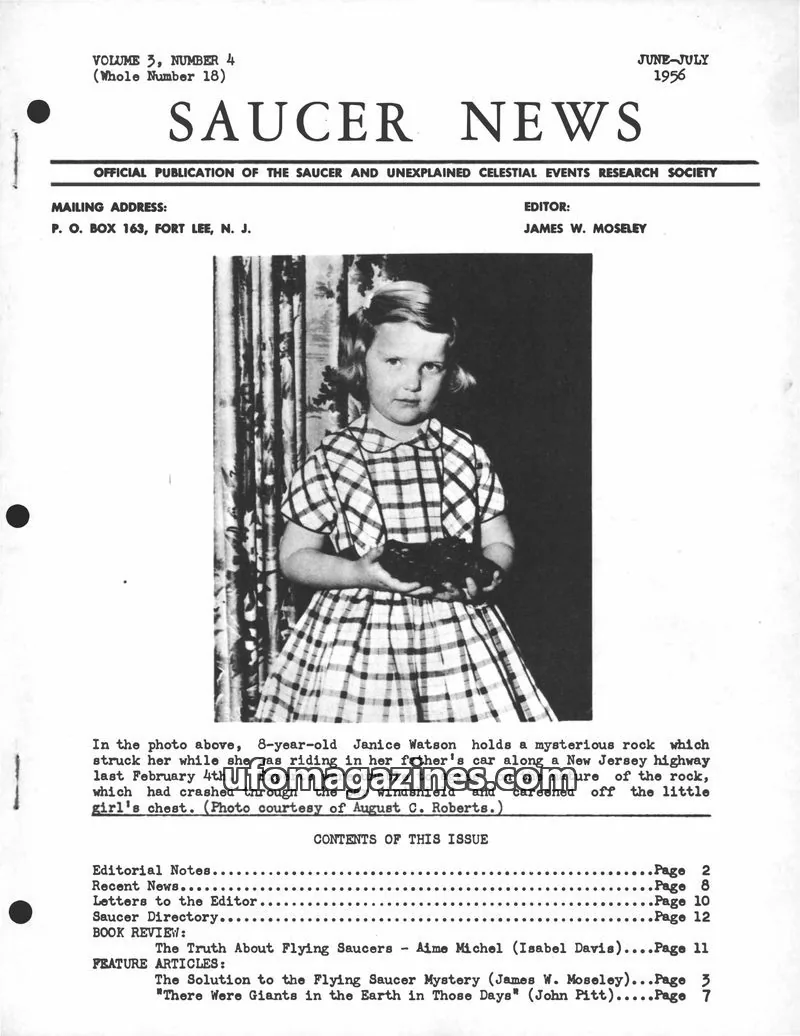 Cover of SAUCER AND UNEXPLAINED CELESTIAL EVENTS RESEARCH SOCIETY issue VOLUME 3, NUMBER 4 (Whole Number 18): SAUCER NEWS