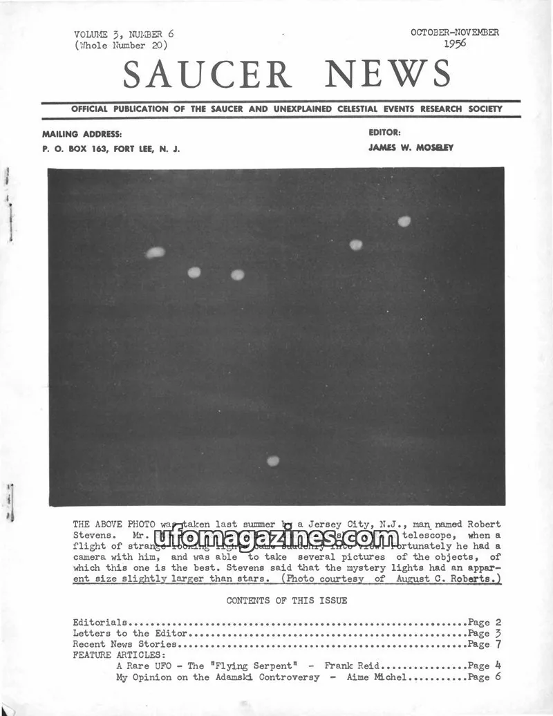 Cover of SAUCER AND UNEXPLAINED CELESTIAL EVENTS RESEARCH SOCIETY issue 6: SAUCER NEWS