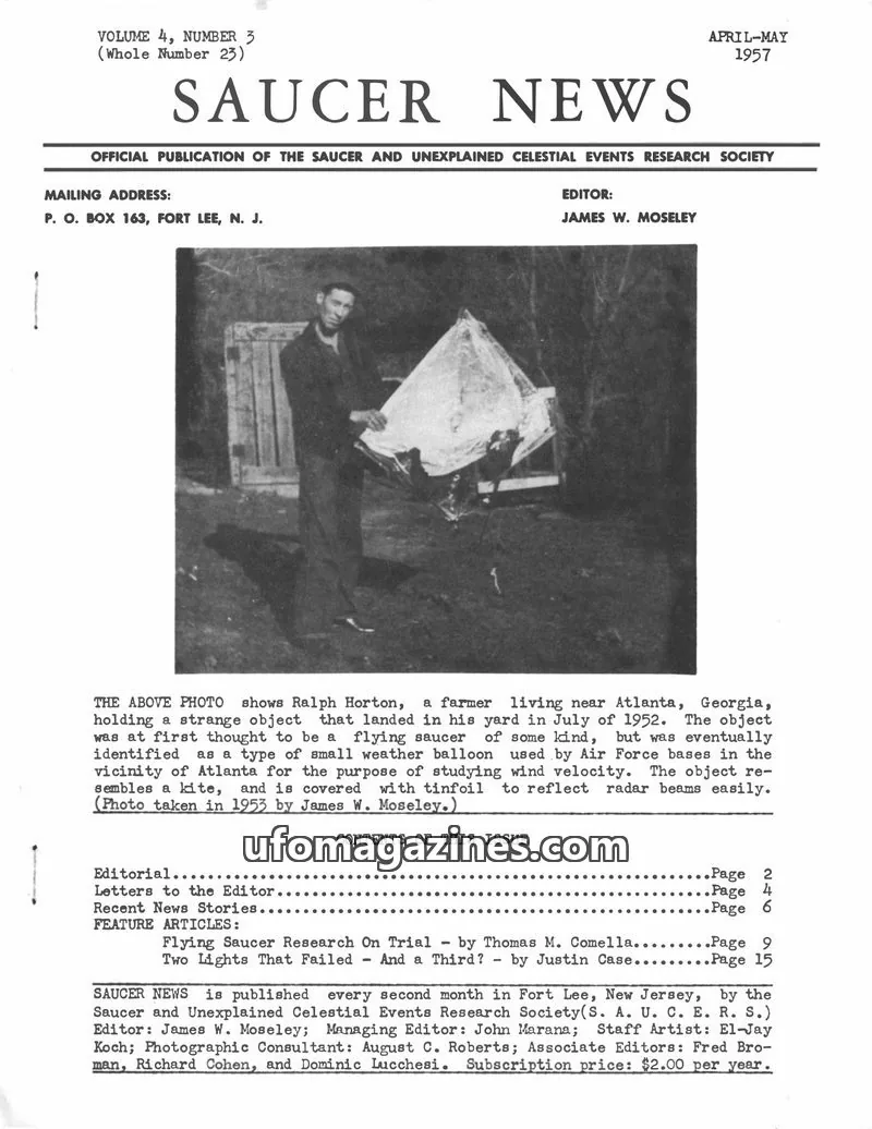 Cover of SAUCER AND UNEXPLAINED CELESTIAL EVENTS RESEARCH SOCIETY issue VOLUME 4, NUMBER 3 (Whole Number 23): SAUCER NEWS
