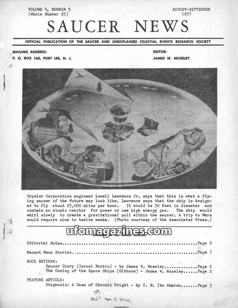 Cover of SAUCER AND UNEXPLAINED CELESTIAL EVENTS RESEARCH SOCIETY issue VOLUME 4, NUMBER 5 (Whole Number 25): SAUCER NEWS