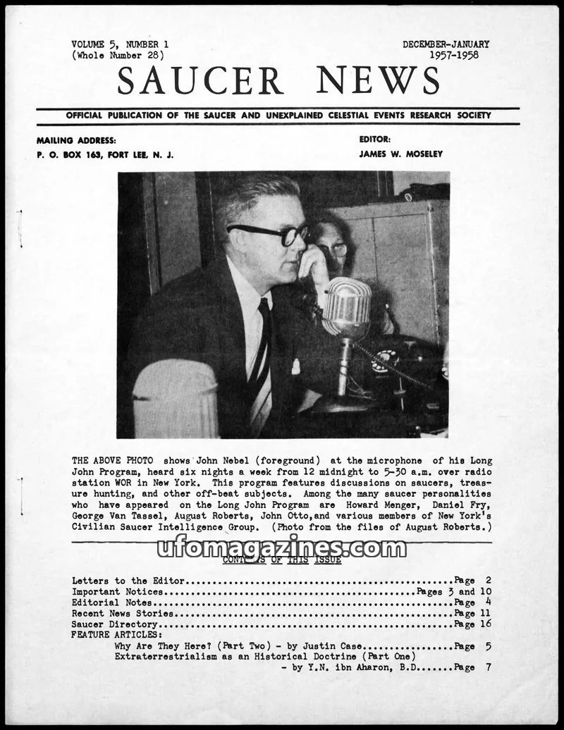 Cover of The Saucer and Unexplained Celestial Events Research Society issue VOLUME 5, NUMBER 1 (Whole Number 28): SAUCER NEWS