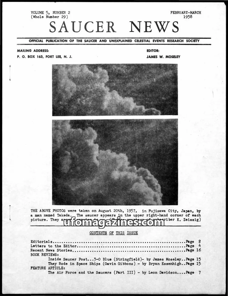 Cover of SAUCER AND UNEXPLAINED CELESTIAL EVENTS RESEARCH SOCIETY issue VOLUME 5, NUMBER 2 (Whole Number 29): SAUCER NEWS
