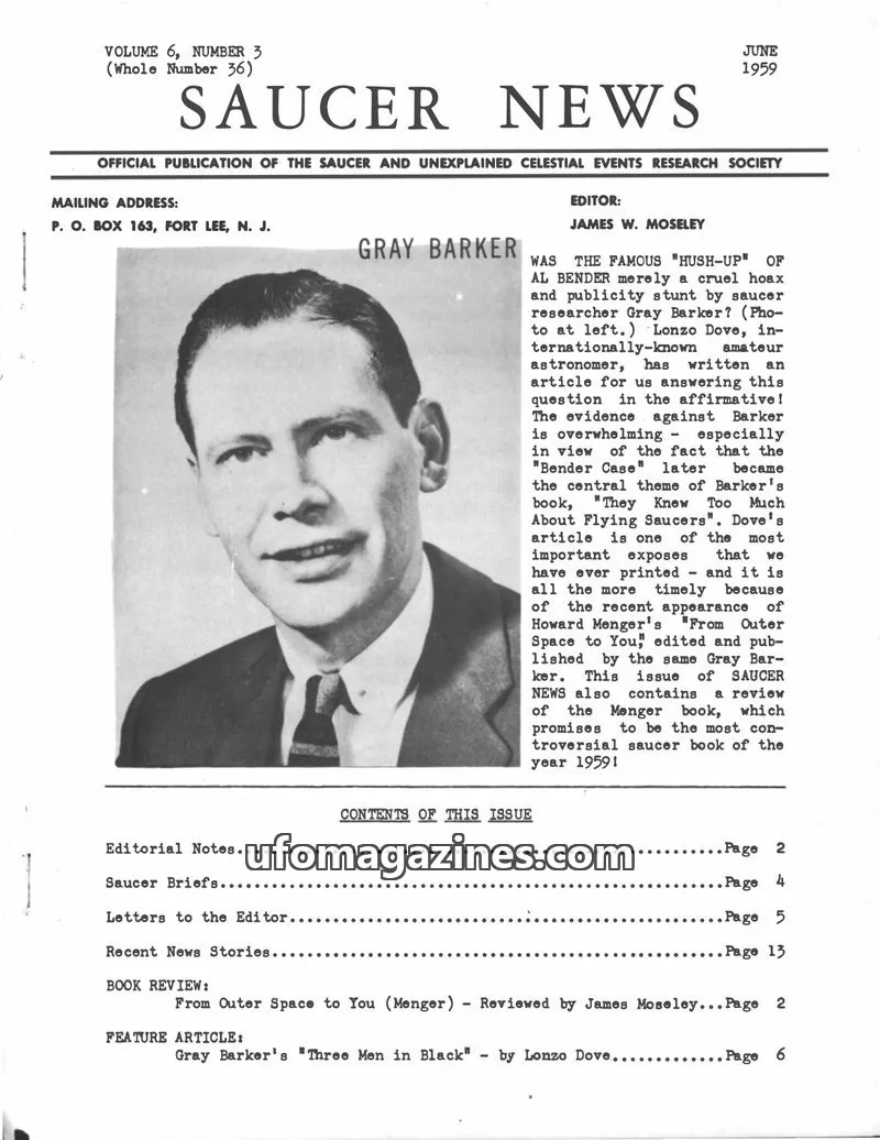 Cover of SAUCER AND UNEXPLAINED CELESTIAL EVENTS RESEARCH SOCIETY issue VOLUME 6, NUMBER 3 (Whole Number 36): SAUCER NEWS