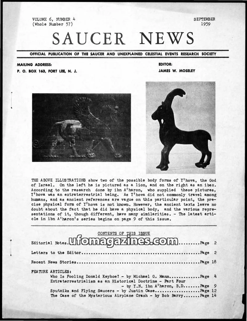 Cover of SAUCER AND UNEXPLAINED CELESTIAL EVENTS RESEARCH SOCIETY issue VOLUME 6, NUMBER 4 (Whole Number 37): SAUCER NEWS